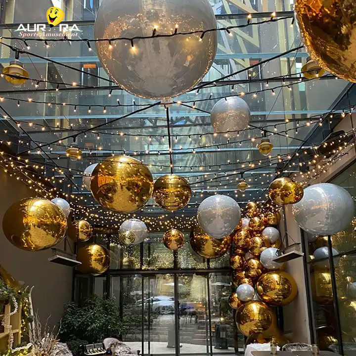 Riesige Silber aufblasbare Spiegelkugel PVC für Weihnachtshochzeitsfeier Dekor