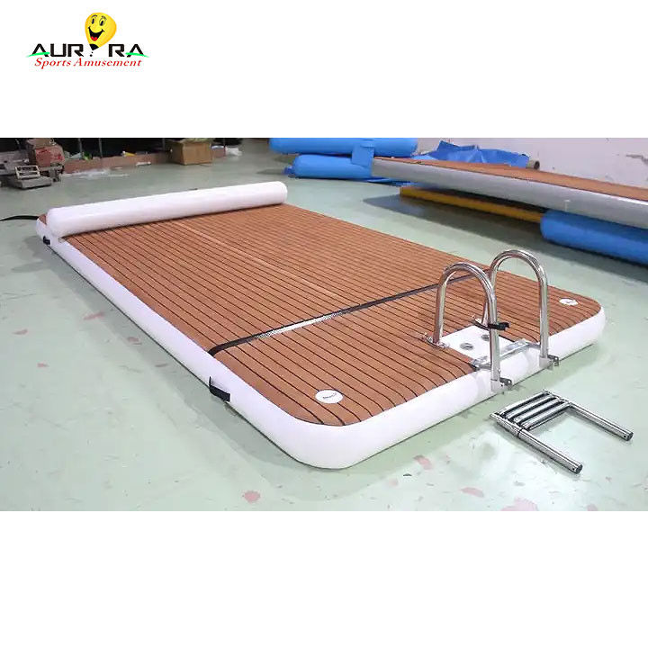 OEM aufblasbare schwimmende Dock-Schwimmplattform mit Leiter Drop Stitch PVC Teak Schaum