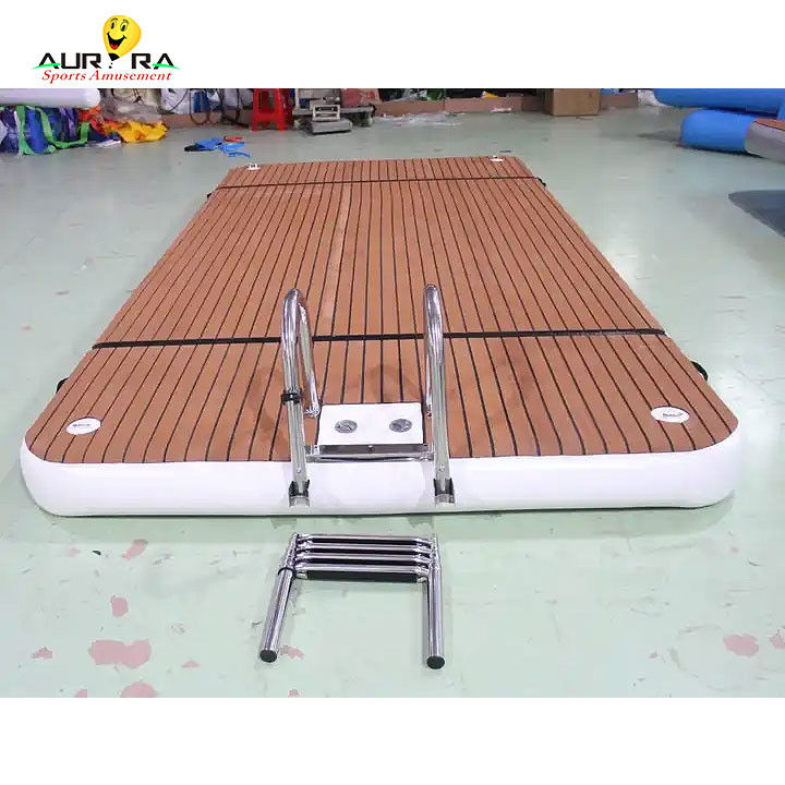 OEM aufblasbare schwimmende Dock-Schwimmplattform mit Leiter Drop Stitch PVC Teak Schaum